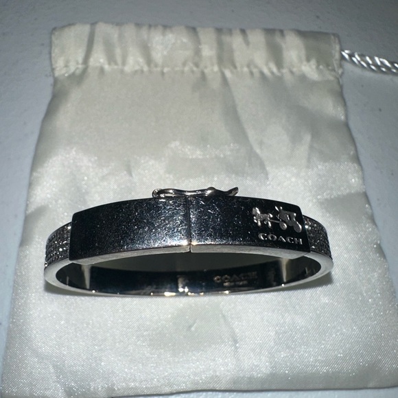 Coach New York Silver Hinged Bangle Bracelet with Crystals - Picture 4 of 5
